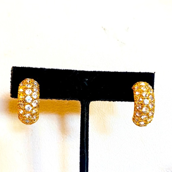 Kenneth Jay Lane Gold Pave Half Hoop Earrings